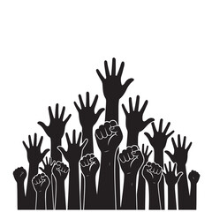 Silhouette of Raised Hands and Fists Against White Background