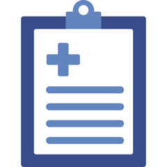 Fototapeta premium Blue Clipboard With Medical Cross And Lined Document Flat Icon Design With Transparent Background