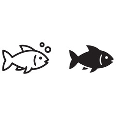 Outline and Solid Silhouette of a Fish Icon Side by Side