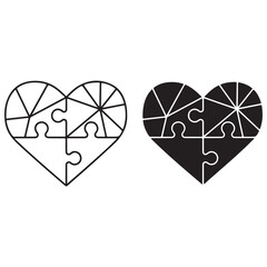 Two Puzzle Hearts, One Outline and One Solid Black
