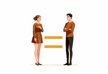 Naklejka premium Illustration of a man and woman facing each other with an equal sign between them, symbolizing gender equality and mutual respect