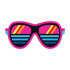 80s style sunglasses with neon reflections on white background. pink sunglasses isolated on white background