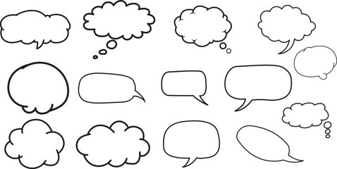 Collection of hand drawn speech bubbles and thought bubbles
