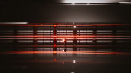 Technician works with laptop in modern data center environment