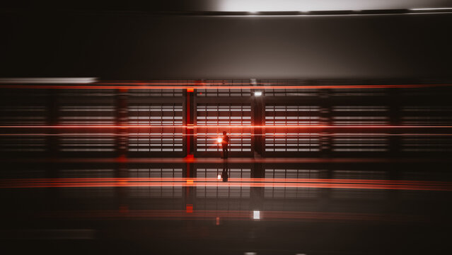 Technician works with laptop in modern data center environment