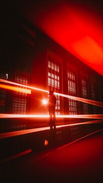 Technician works with laptop in modern data center environment