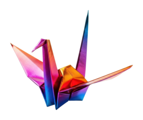 Colorful origami crane display creative modern aesthetic isolated on transparent background