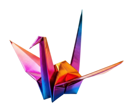 Colorful origami crane display creative modern aesthetic isolated on transparent background