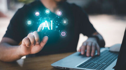 Software engineer working with database and big data analytics, cloud computing with AI and data exchange, innovation technology.Data Science and engineering, digital technology, tech background.