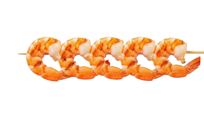 Grilled shrimp skewers barbecue food bright atmosphere isolated on transparent background