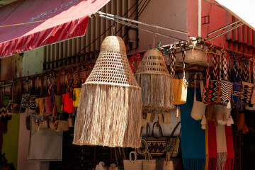 View of the handicraft shops at the historical Lorica Public Market in Colombia