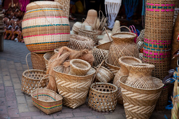View of the handicraft shops at the historical Lorica Public Market in Colombia