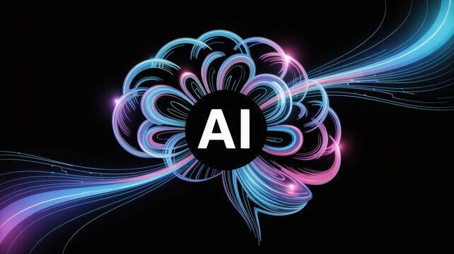 AI brain icon with glowing neural network lines representing artificial intelligence and data processing