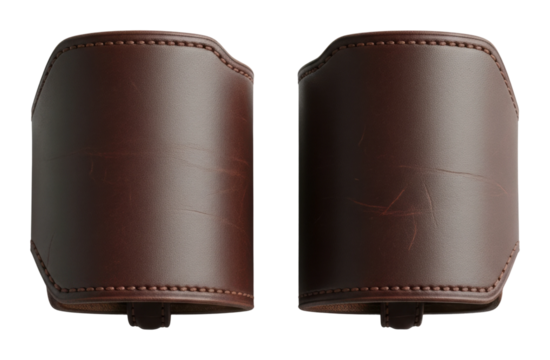 Leather cuffs display workshop product isolated on transparent background