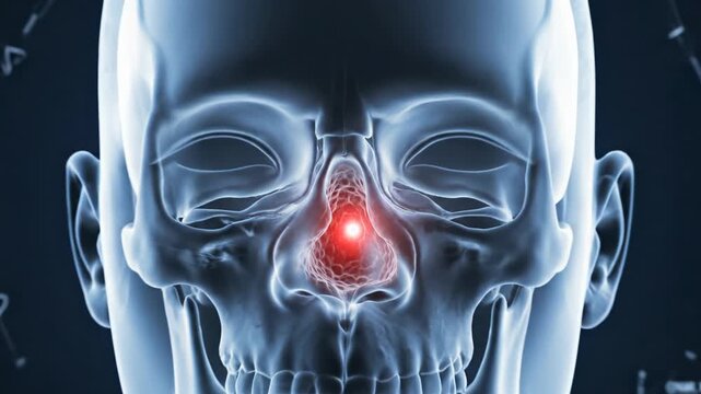 Medical Scan of Human Skull Showing Nasal Cavity and Sinus Inflammation.