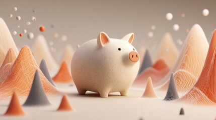 Piggy Bank Surrounded by Colorful Graphs and Abstract Shapes Showcasing Financial Concepts