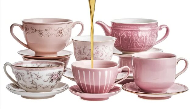 A collection of cups and saucers stacked on top of each other, possibly for storage or display