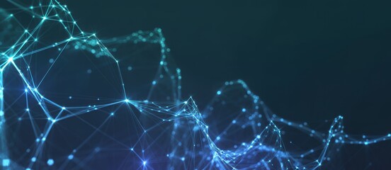 Digital network connection background featuring glowing nodes and lines forming a complex data structure