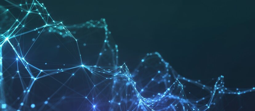 Digital network connection background featuring glowing nodes and lines forming a complex data structure
