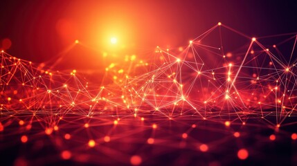 A red background with a yellow sun in the middle. The sun is surrounded by a network of red lines