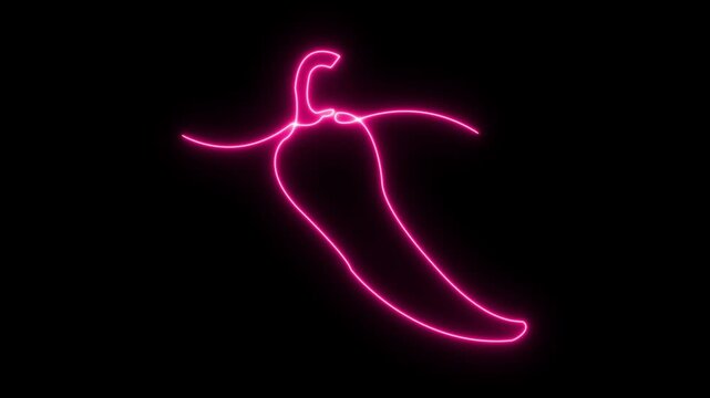 Abstract glowing neon of hot chili icon animation with black background.