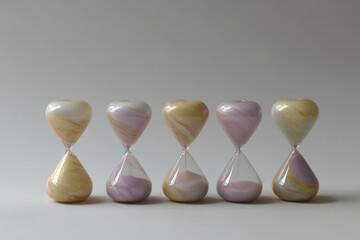 elegant set of sand timers displayed against clean minimalistic background