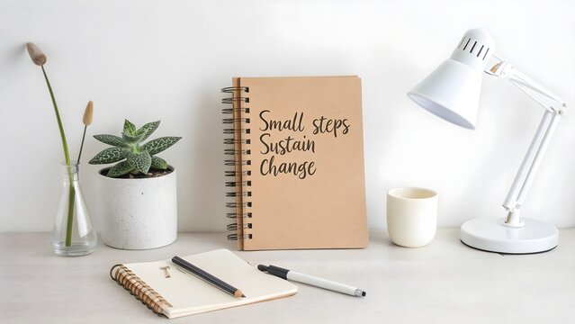 A spiral bound notebook with quote on a desk
