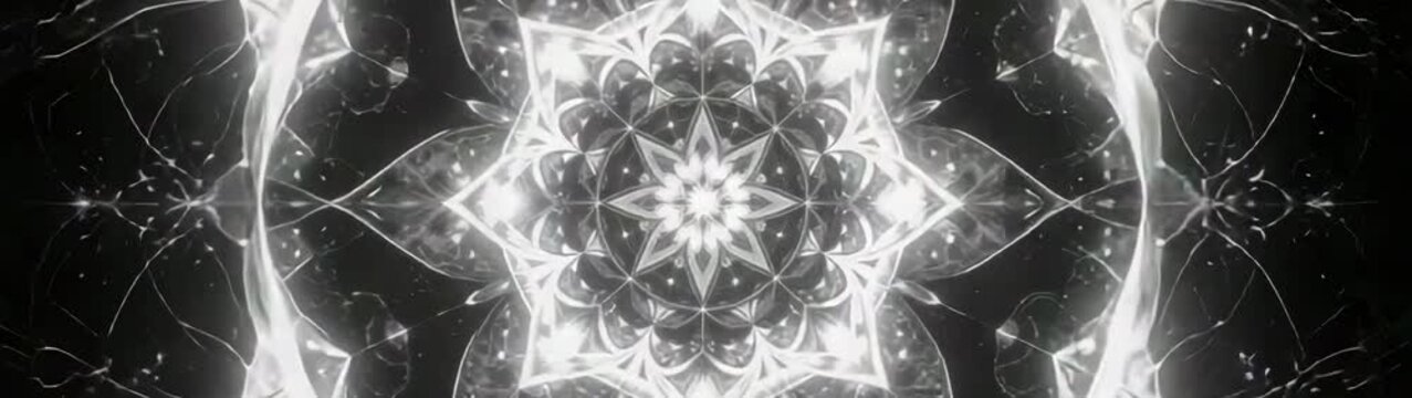 Black and white abstract mandala reflecting sacred geometry and spiritual concepts.