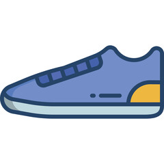 Blue athletic shoe with yellow accent on white background clean design illustration