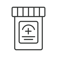 Pill bottle icon in line design. prescription container, medicine jar on white background vector. Pill bottle editable stroke icon