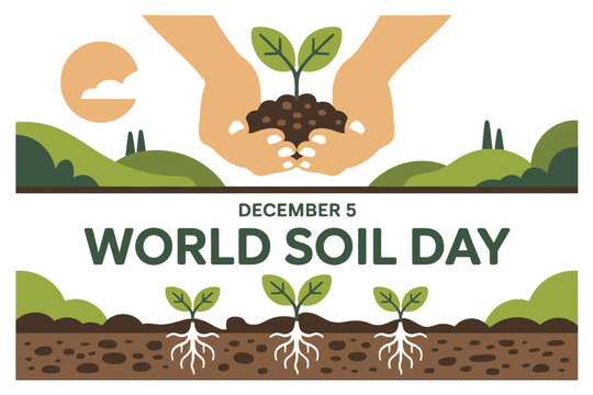 Hands cradle soil with a sprout, celebrating World Soil Day on December 5th. - Powered by Adobe
