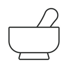 Mortar and pestle icon in line design. mortar and pestle, pharmacy tool on white background vector. Mortar and pestle editable stroke icon