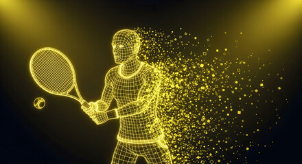 Digital Tennis Player in Action A Futuristic Concept of Sports Technology and Athleticism