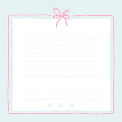 Cute kawaii template square vector frame. Cartoon hand-drawn doodle style. Perfect for stationery, design stickers for notes, notebook sheets, posts for social networks. Pastel palette.