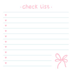 Cute kawaii template square checklist vector frame. Cartoon hand-drawn doodle style. Perfect for stationery, design stickers for notes, notebook sheets, posts for social networks. Pastel palette.