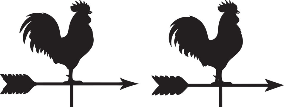 Two roosters weather vane silhouette on white background