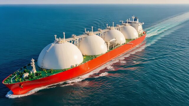 Seagoing liquefied gas transport vessel with domeshaped structures