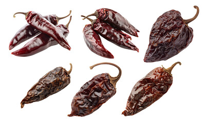 Set of Dried Chipotle chili pepper isolated on a white background