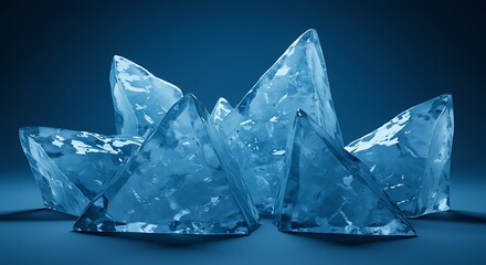 Abstract Cluster of Blue Ice Shards or Crystals on Dark Background