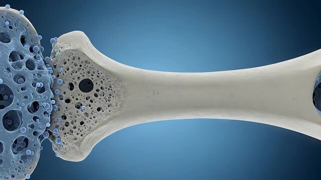 3D animation of bone structure, illustrating osteoporosis and bone density loss for medical and