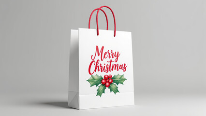 Merry Christmas gift bag with holly design, perfect for holiday celebrations and gift giving