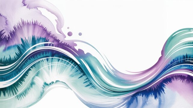 Vibrant watercolor wave pattern with flowing purple blue and teal colors on white background