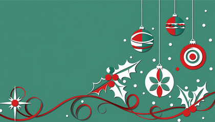 christmas holiday background with ornaments and holly