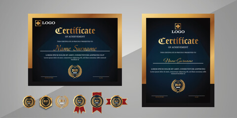 Elegant blue and gold modern certificate template