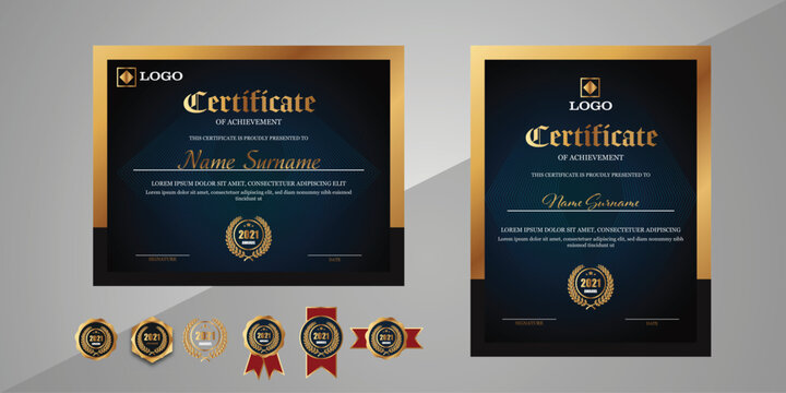 Elegant blue and gold modern certificate template