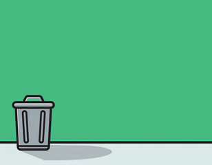 flat trash can icon on green background illustration