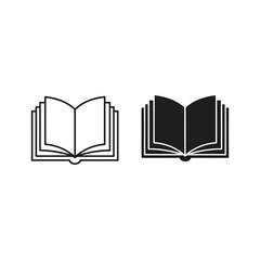 Open book icon set, outline and glyph style isolated on