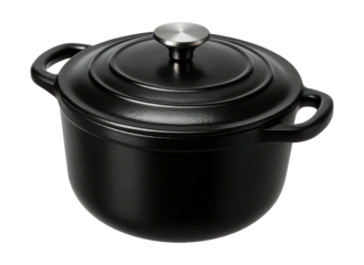 Cast iron pot with a snug lid, ideal for slow-cooking stews at home.