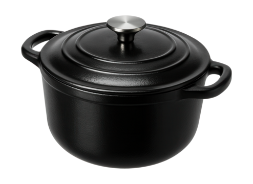 Cast iron pot with a snug lid, ideal for slow-cooking stews at home.