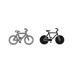Fototapeta premium Two bicycle icons, one outlined and one filled, isolated on